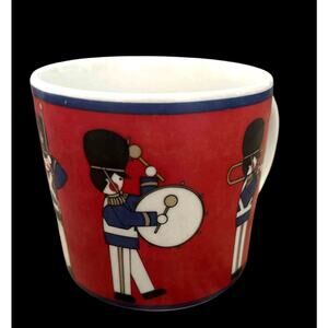 Vintage Marching Band Toy Soldier Mug Red Blue Ceramic Japan 1970s Mid Century